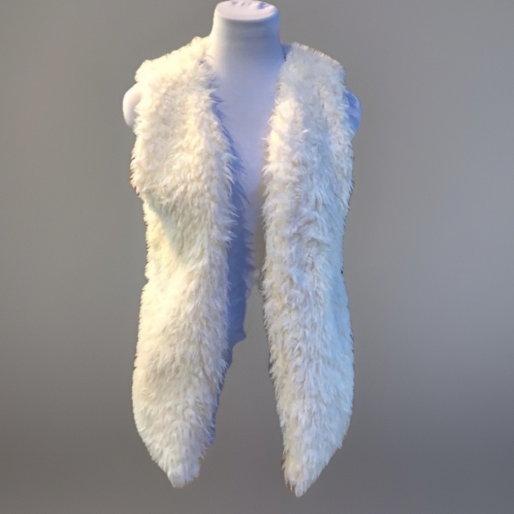 Off White Soft Plush Faux Fur Jacket Vest